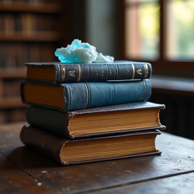 Stapel antiker Mineralogie-Bücher in einer Wiener Bibliothek